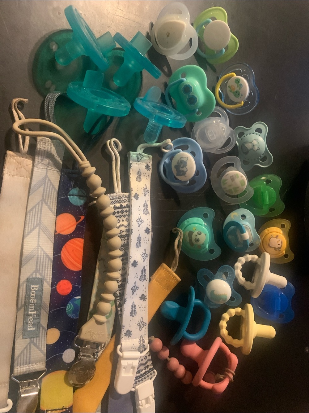 Assorted Baby Pacifier and Clip Set - Teal, Blue, Green, Yellow, Pink